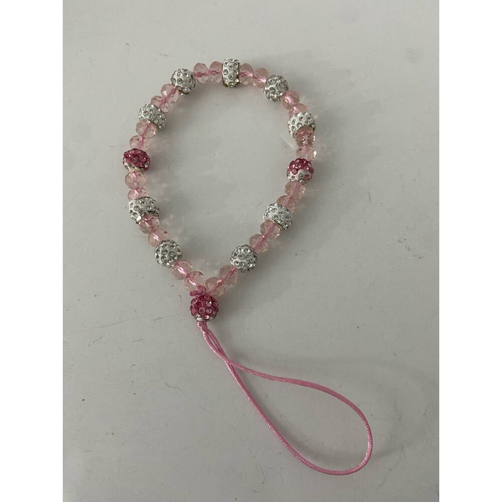 Pink glass phone strap lanyard